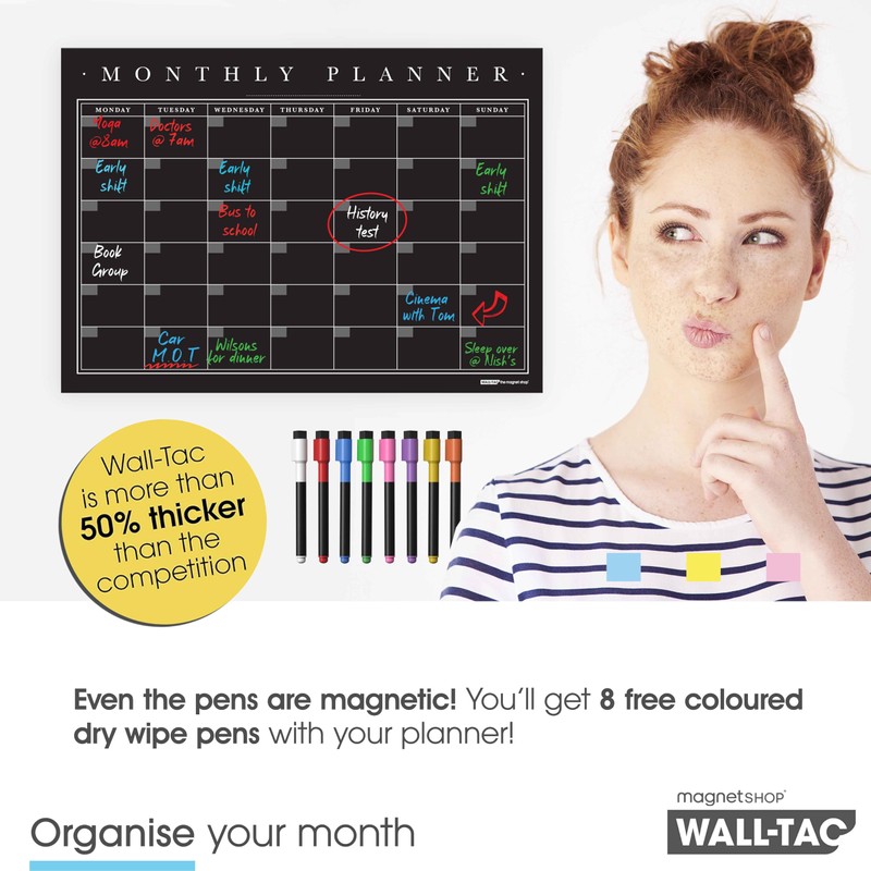 WallTAC A3 Monthly Wall Planner Sticker with Blackboard Pens |