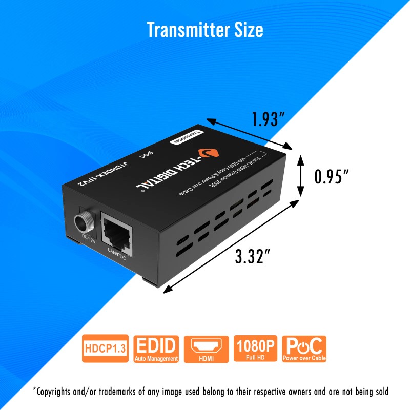 J-Tech Digital 1080P HDMI over Ethernet Extender w/ PoC up