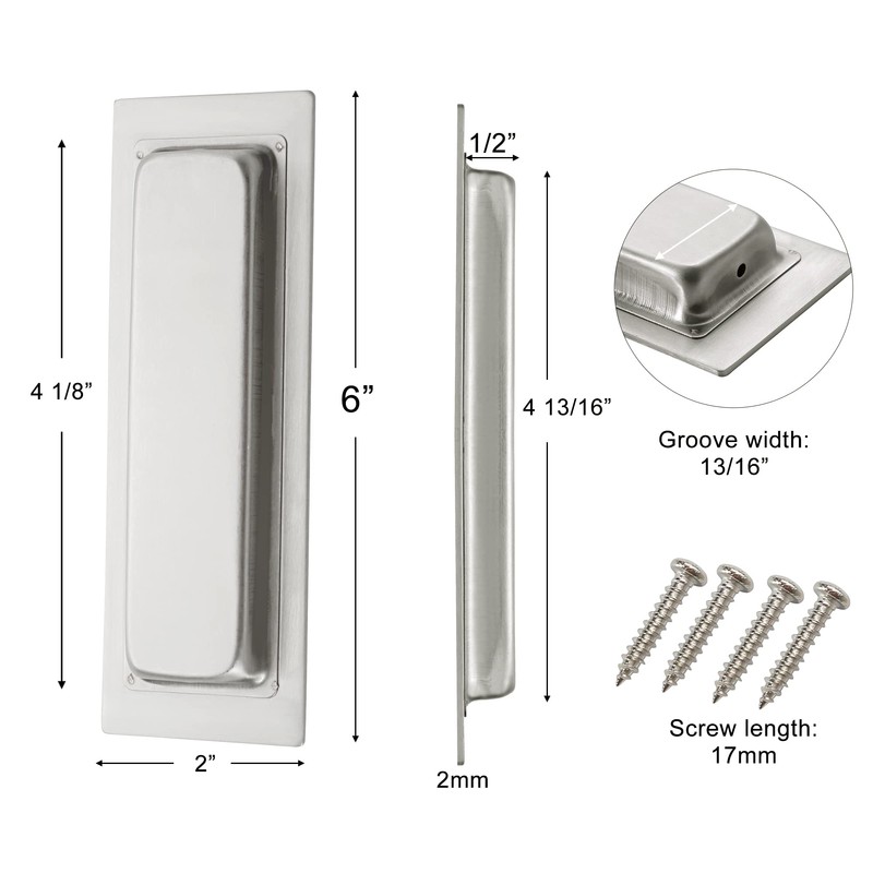 Kindoodos Sliding Barn Door Finger Pull, Recessed Flush Pulls, Stainless