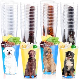 Jingmore 100 Pcs Dog Print Party Cups Bulk 17 oz Puppy Print Themed Clear Disposable Plastic Cups for Ice Coffee Juice Birthday Baby Shower Classroom Party Supplies