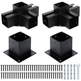 MASTERCANOPY Steel Pergola Bracket Kit 4x4(Actual: 3.5x3.5 Inch) 4-Way Right Angle Corner Bracket with Pergola Post Base for Wood Beams (4 Pcs)