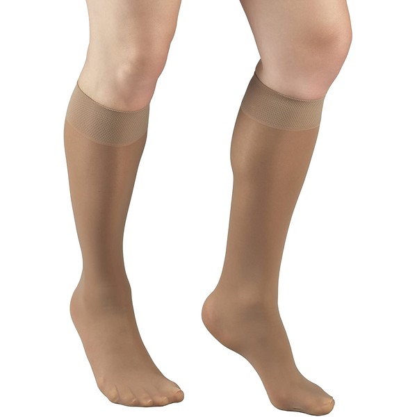 Truform Sheer Compression Stockings, 8-15 mmHg, Women's Knee High Length, 20 Denier, Beige, Large (1763BG-L)