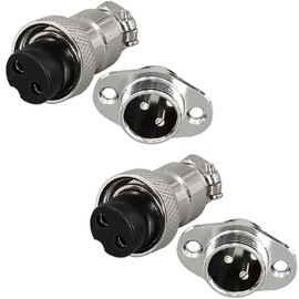 RUNCCI-YUN GX16 2 Pin Aviation Plug, Circular Metal Aviation Plug, M16 Diamond Flange GX16 Male Female Connector 2-Pin Panel Mounting Cable Connectors Pack of 2