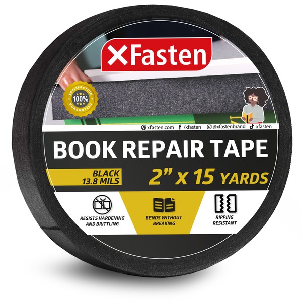 XFasten Book Binding Repair Tape, Black, 2-Inch by 15-Yard, Cloth
