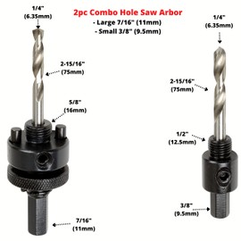My Bestie - 2pc Hole Saw Arbor Combo Set - 7/16" Hex Shank & 3/8" Hex Shank Arbors - Universal, Quick Change, No Adapter Needed, Alloy Steel Constructed