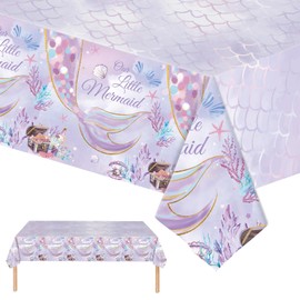 137 * 274cm Disposable TableCloth Table Covers,Christmas Party Rectangular Dining Table Cover Disposable Tablecovers Plastic Tablecloths for Picnic,Christmas,Birthday Parties Decor (Mermaid- purple)