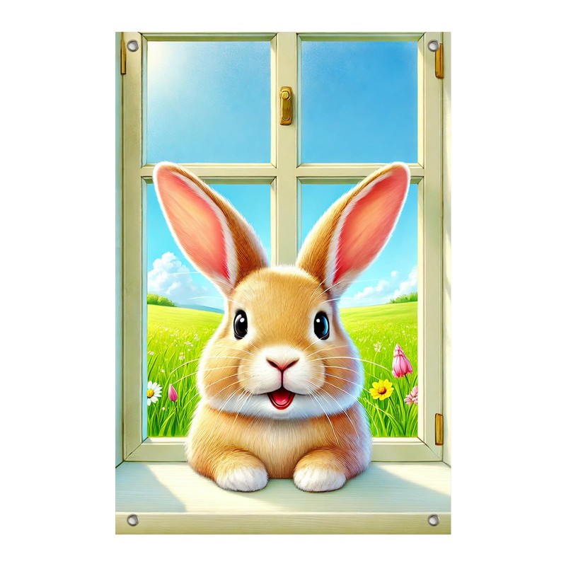 BlissYard Easter Banner Bunny Curtain Window Cover Cute Bunny Banner