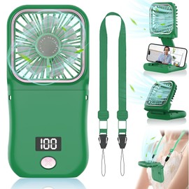 ZZCP Ventilador Portatil-Ventilador de Mano Plegable,Abanico Portatil de Mano de 3 Velocidades,Ventiladores de Bolsillo con Pantalla,Ventiladores Individual Portátil(Verde)