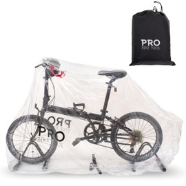 PRO BIKE TOOL Bicycle Cover Transparent PVC 0.15mm Thick, Reflective Safety Loops, Chain Hole Rings, Wheel Fit Rope, Adjustable Buckle Strap, Storage Bag, Large Size