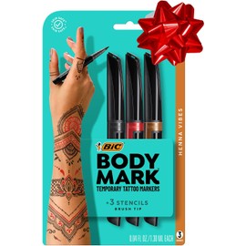 BIC BodyMark Marcador de tatuaje temporal, con henna vibes, varios colores, 3 unidades