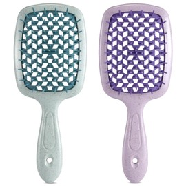 LORSEX Hair Brush 2 Pack, Detangle Hair Brush for Women Men, and Kids, Great on Wet/Dry Hair Smoothing Massaging Detangling (Purple + Green)