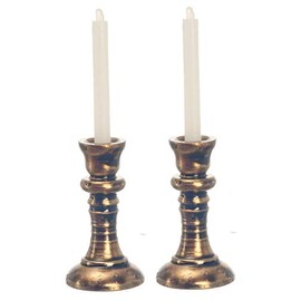 International Miniatures Dollhouse Miniature Set of Copper Candlesticks with Candles