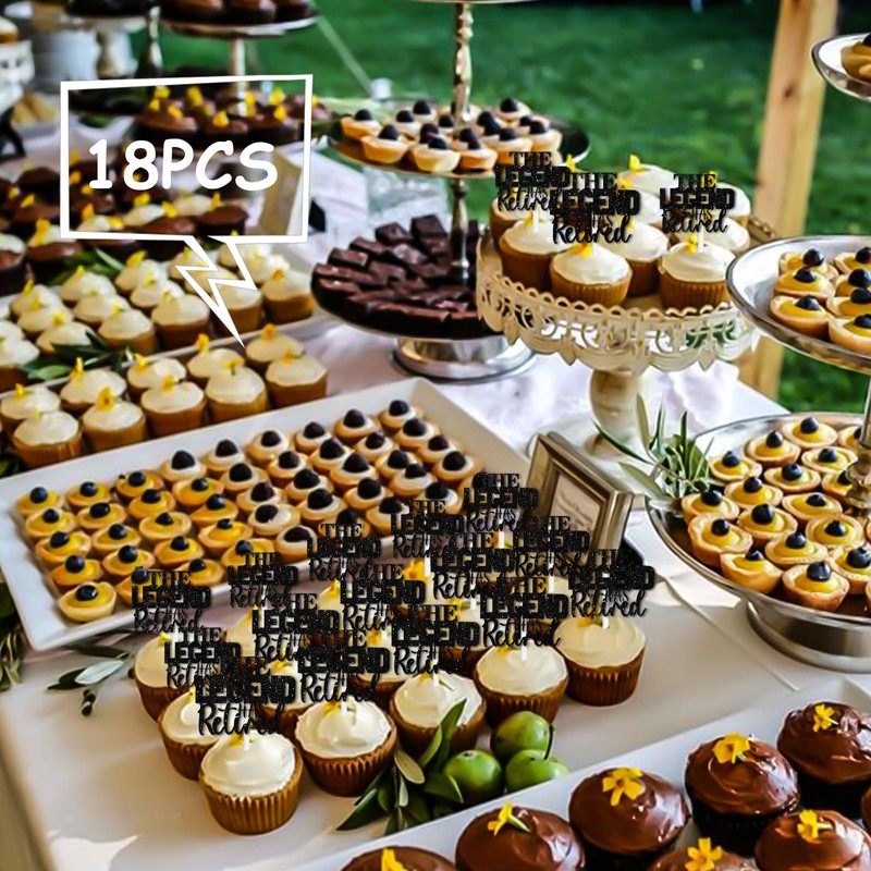 18pcs Black Glitter Silhouette Cupcake Topper The Legend Has Retired