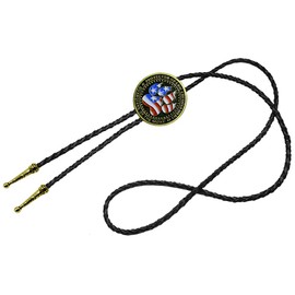 Moranse Bolo Tie with Fluttering American Flag Patriot Style Genuine and Cowhide Rope, Law Medal, Medium
