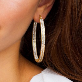 LOLIAS Stainless Steel Large Band Hoop Earrings Women's Rhinestone Silver Tone Hypoallergenic Earrings CZ 50 mm, Stainless Steel