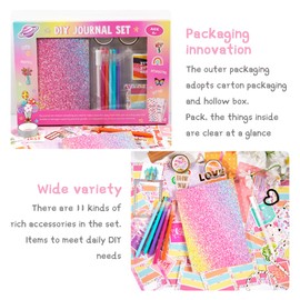 WENJION DIY Journal Set for Girls, Creative Scrapbook and Diary Kit, Arts and Crafts Supplies with Stickers, Washi Tapes, Pens, and Accessories, Stationery Gift for Girls Age 6-12+ Years