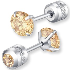 Swars Earrings, For Women, Surgical Stainless Steel, Hypoallergenic, Screw Type, Simple, For Both Ears, 2-piece Set, 5 mm, Stainless Steel