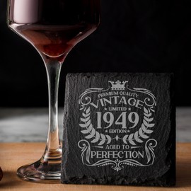 76th Birthday Gift for Men Vintage 1949 Aged to Perfection Engraved Slate Coaster Present for 76 Year Old Etched Natural Slate Placemat (Square Slate)