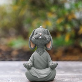 Whimsical Grey Bunny Buddha Figurine Collectible Namaste - Happy Bunny Collection - Bunny Lover Gifts for Women, Yoga Gifts for Women, Meditation Decor, Yoga Decor