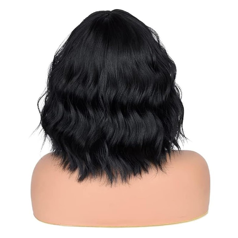CoCrowns Short Wavy Wig with Air Bangs Shoulder Length Women's
