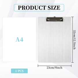 Acuxiaza Clipboard Aluminium A4 Aluminium Clipboard with Spring Clamp and Hanging Eyelet, 23 x 32 cm Aluminium Writing Board for Notes, Shapes, Documents, School, Office, Menu, Painting (1 Piece