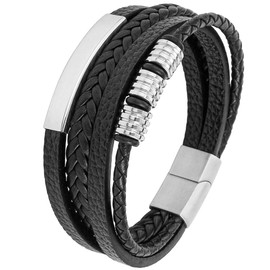 Mochity Men's Leather Bracelet, 21 cm, Stainless Steel Bracelet, Black, Brown, Blue, Pearl Necklace, Men's Bracelet, Leather Bracelet, Men's Gift, Jewellery, Leather, Leather