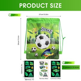 Ninnyi 24 Pcs Football Party Bags Fillers Set, Favours with Drawstring Bag Luminous Stickers for Kids Gift Birthday Football Party
