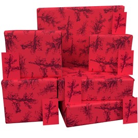 Luxury ECO Xmas Gift Wrap - 6 sheets/tags - Christmas Red Holly - Recycled & Recyclable Wrapping Paper - Re-wrapped - for Him Men Male Husband Adult