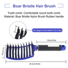 Detangling Brush - Boar Bristles Hairbrush Make Hair Shiny & Healthier. Dry/Wet Hair Brushes Detangler for Fine, Thick, Curly Hair - Curved and Vented Hair Brush for Women, Men or Kid