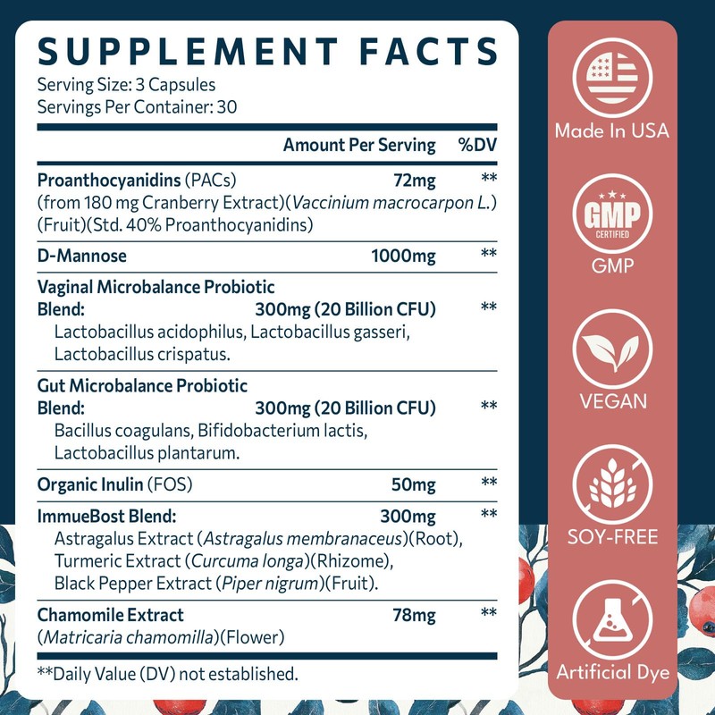 Elystrixionis 72mg PAC, Cranberry Pills for Women - Organic Cranberry