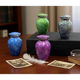 eSplanade Metal Mini Cremation Urn Keepsake Memorial Jar Pot Container - Set of 4 | Small Urns for Funeral Ashes Burial | Wave Pattern Metal Keepsakes | Multicolor - 3" Inches