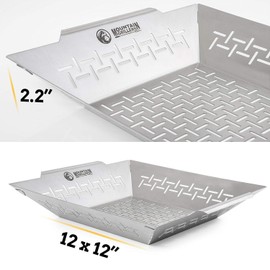 12” Grill Basket Heavy Duty Stainless Steel Outdoor Grilling Baskets Veggie BBQ