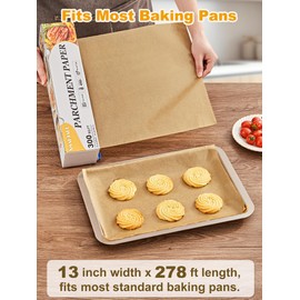 SMARTAKE Parchment Paper Roll for Baking, 13 in x 278 ft, 300 sq.ft, Non-Stick Baking Paper Sheets with Slide Cutter, Heavy Duty Extra Long, for Kitchen Baking Cooking Grilling Steaming, Unbleached