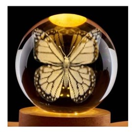 Cava Heat Lake 3D Butterfly Crystal Ball with Type-C & Battery Base, 3.15" Laser Engraved Glass Ball Decor, Color-Changing Night Light for Home Office, Unique Birthday Gifts for Women Her Wife Mom