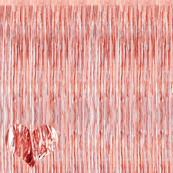 4 Pack Rose Gold Fringe Curtain Backdrop, 3.2Ft x 6.6Ft