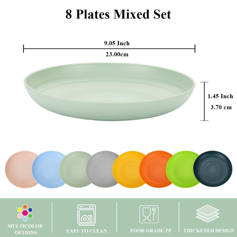 Berglander 9 Inch Plastic Deep Dinner Plates Set of 8