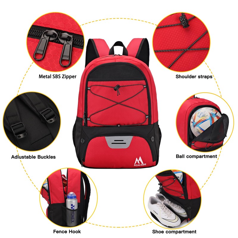 Hsmihair Soccer Bag-Soccer Backpack&Backpack for&Football Volleyball& Basketball,with Ball Compartment and