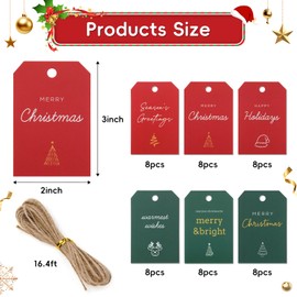 Sawnfay Christmas Gift Tags - 48 Pcs Holiday Labels with Jute Twine for Festive Present Decorating, 6 Designs Christmas Tags for Gifts, Name Tag Stickers for Presents