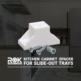 48 Pack Rok Hardware 1" (25mm) Drawer Slide Cabinet Side Spacers, Plastic Kitchen Cabinet Spacer for Slide-Out Trays, Screws Included, White - R013WHT