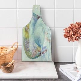 Lunarable Angel Cutting Board, Fine Art Drawing of Woman Wings in Pastel Colors Graphic, Decorative Tempered Glass Cutting and Serving Board, Wine Bottle Shape, Multicolor