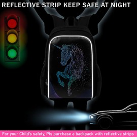 3PCS Unicorn Backpack, 17" Girls Bookbag with Lunch Box, Kids Water Resistant Middle Elementary School Bag for Prechool