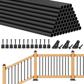 BLIKA 60 Pack 26" Aluminum Deck Balusters with Adjustable Baluster Connector, 3/4" Black Round Aluminum Balusters for Deck Railing, Black Metal Deck Balusters Staircase Spindles