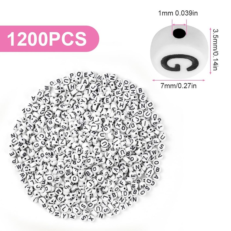 Vicloon 1200 Pcs Acrylic Letter Beads, 7mm White Alphabet Beads