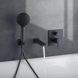 Duravit Manhattan Bath Spout with Square Wall Cover, Inlet Bathtub, Matt Black