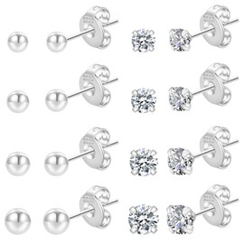 PRETOLE Sterling Silver Studs Earrings With Cubic Zirconia: S925, Hypoallergenic Small Silver Studs Women