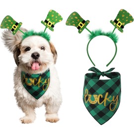 PICKUPIK Dog St Patricks Day Outfit, Green Dog Bandana and Sharmrock Headband, Dog St Patricks Day Costume