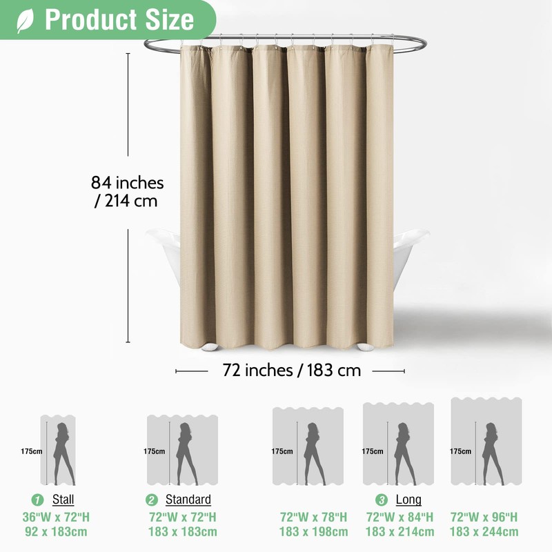 Dynamene Extra Long Shower Curtain,84 Inch Long Beige Waffle Weave