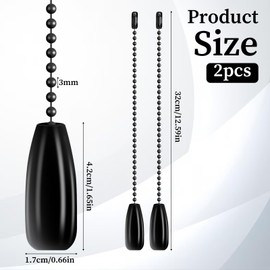 2 Pcs Black Ceiling Fan Pull Chain Extender Wooden Decorative Pendant Extension Chains Lighting Beaded Ball Chains Pulls Fan String Pulls Extension