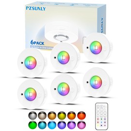 PZSUNLY Under Cabinet Lighting Wireless,Puck Lights with Remote,LED 1200mAh Rechargeable,12 Colors RGB Indoor Cloest Light,Magnetic Night Lights,for Bedroom Kitchen Shelf Hallway Stairs 6 Pack