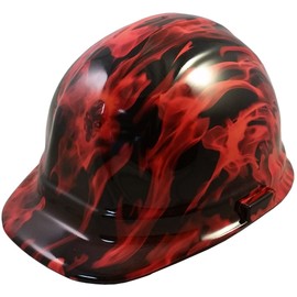 Texas America Safety Company Burning Flames Cap Style Hydro Dipped Hard Hat - Small Skull